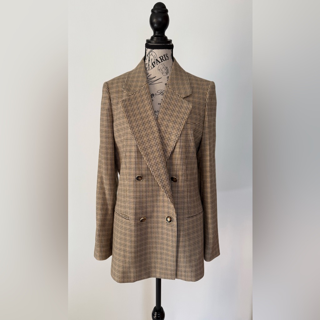 Reiss Women's Double-Breasted Houndstooth-Check Vida Wool Blazer Size 8 New